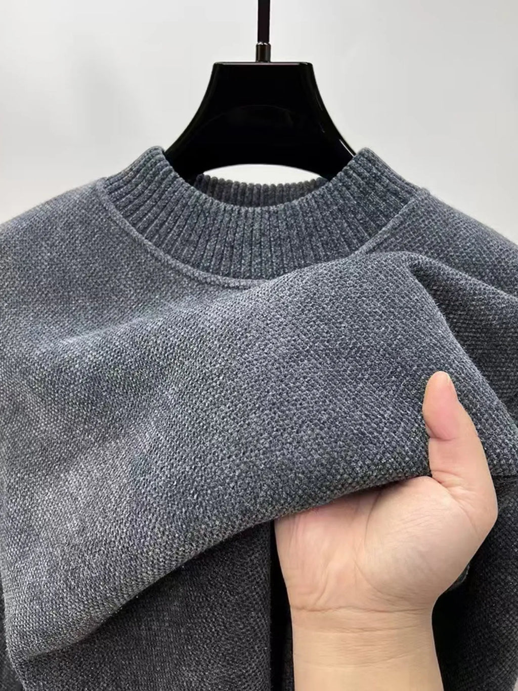 Men's Plus Size Ribbed Hem Long Sleeve Sweater