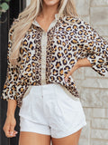 Mixed Leopard Patchwork 3/4 Sleeve Loose Shirt
