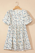 Floral Puff Short Sleeve Empire Waist Mini Dress