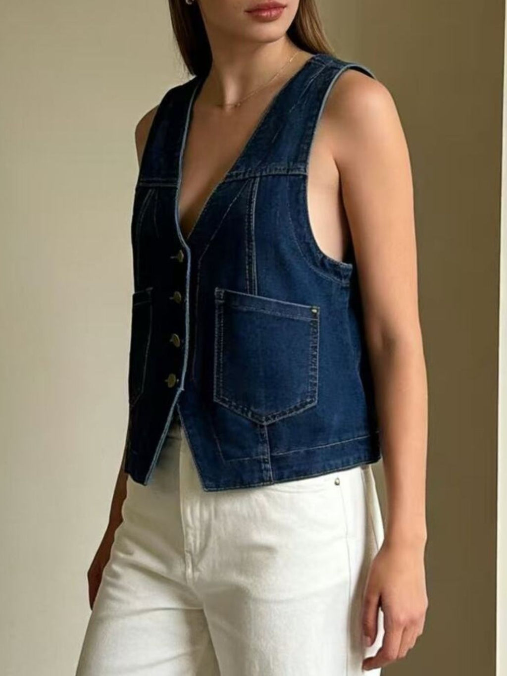 Plus Size Button-Down Denim Vest