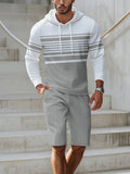 Men's Full Size Striped Hoodie & Shorts Casual Set Plus Size