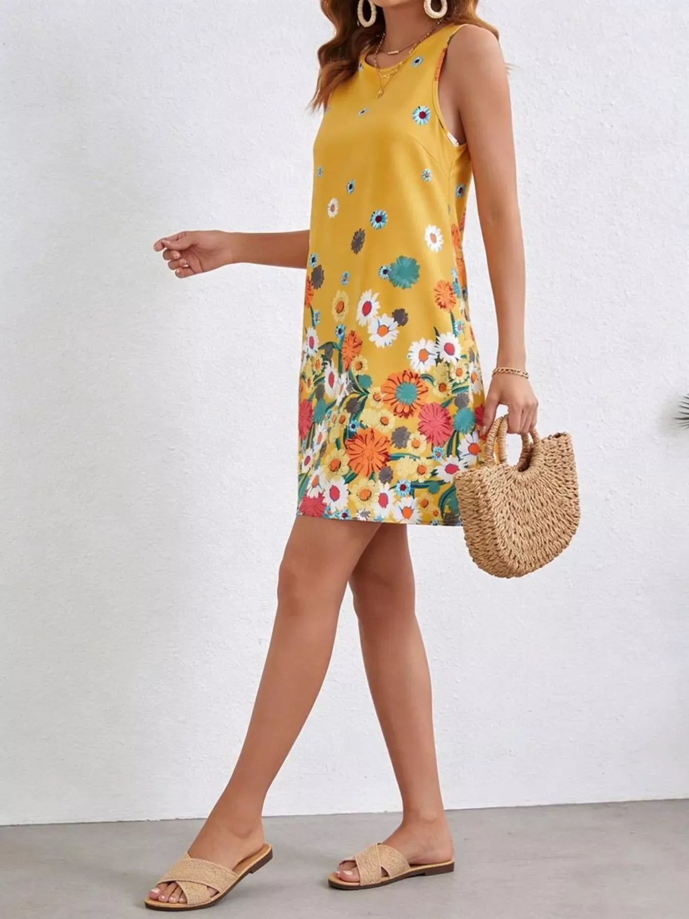 Floral Print Sleeveless Casual Mini Dress
