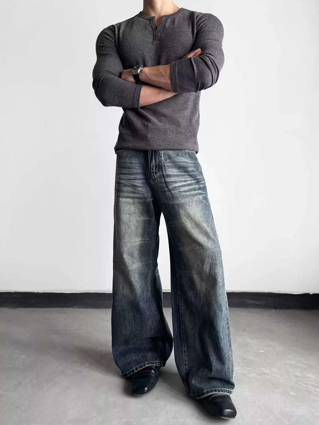 Men's Full Size Washed Wide Leg Jeans Plus Size