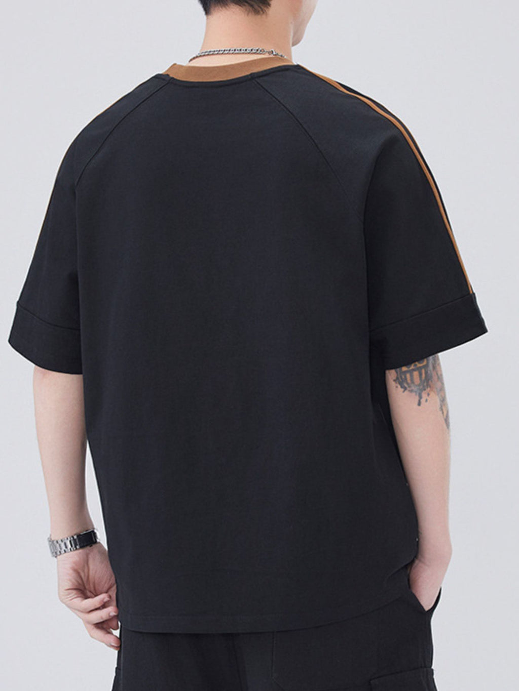 Men's Plus Size Striped Trim Casual T-Shirt