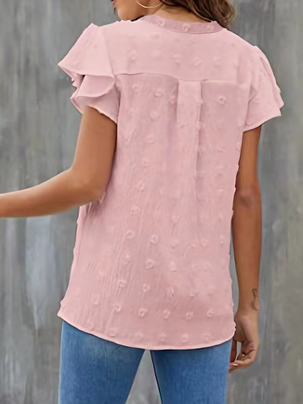 Swiss Dot Ruffled Sleeve Blouse
