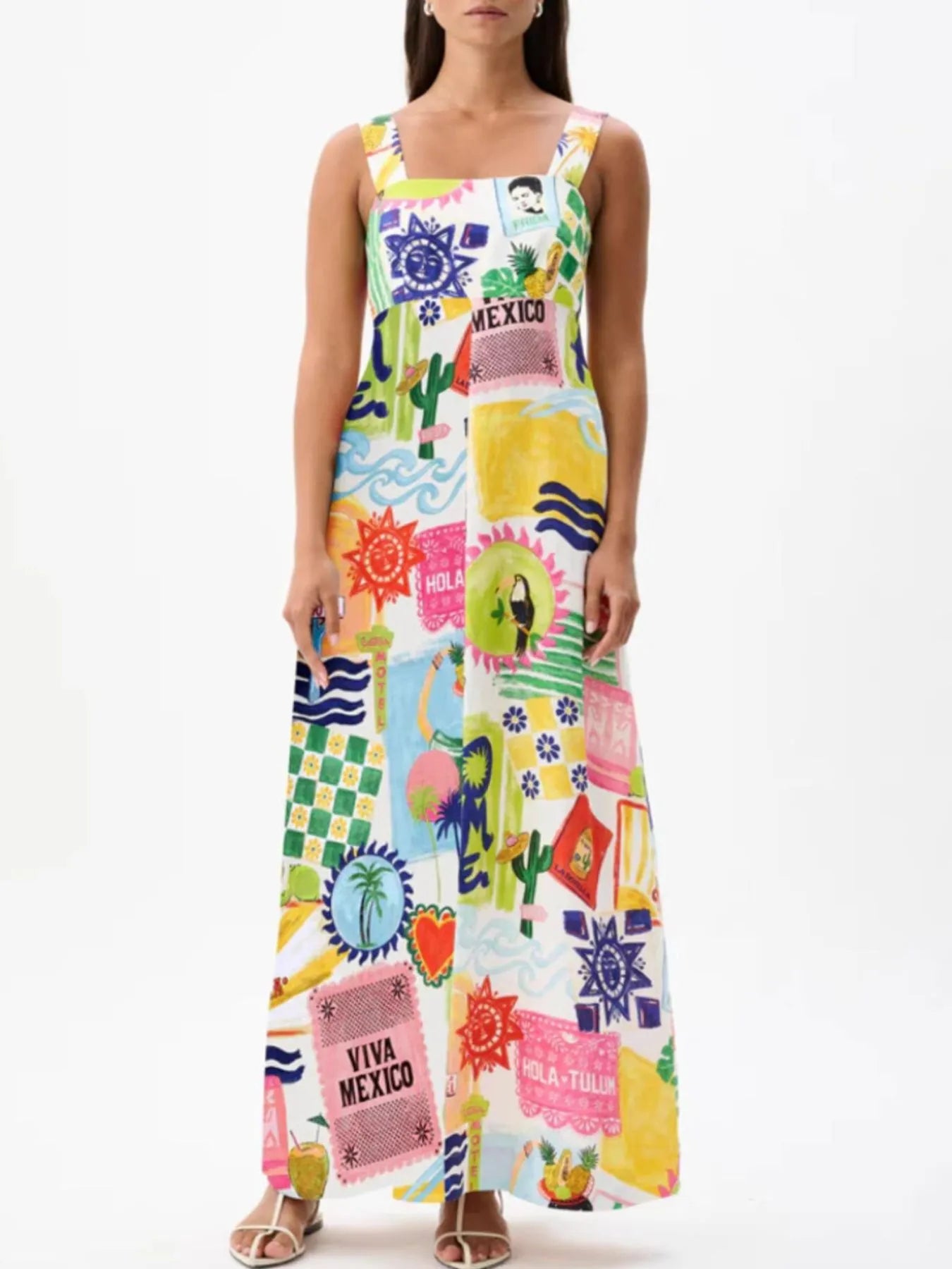 Printed Square Neck Maxi Cami Dress