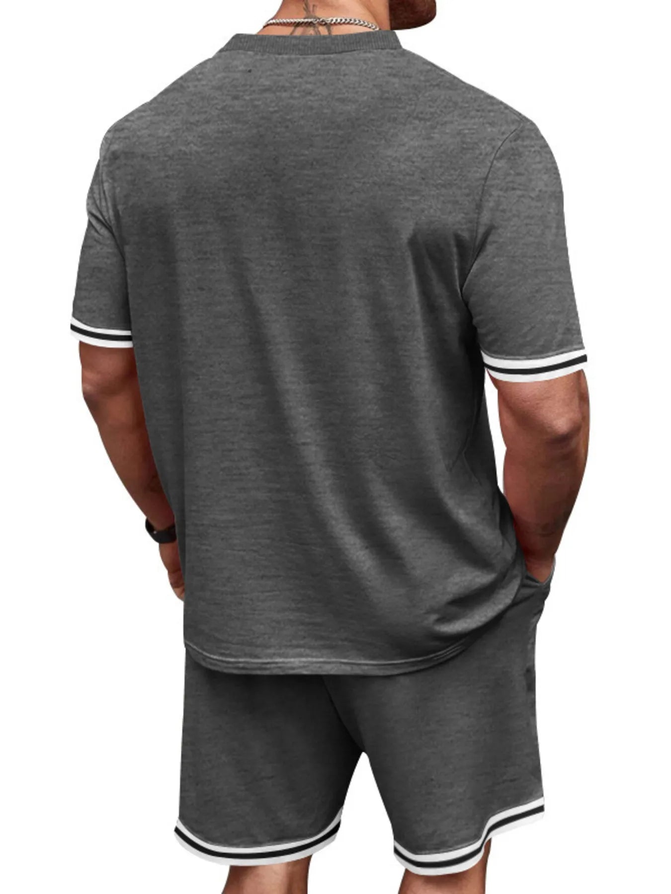 Men's Full Size Striped Short Sleeve Tee and Shorts Set Plus Size