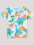 Children's Dinosaur Print Crew Neck Short Sleeve T-Shirt