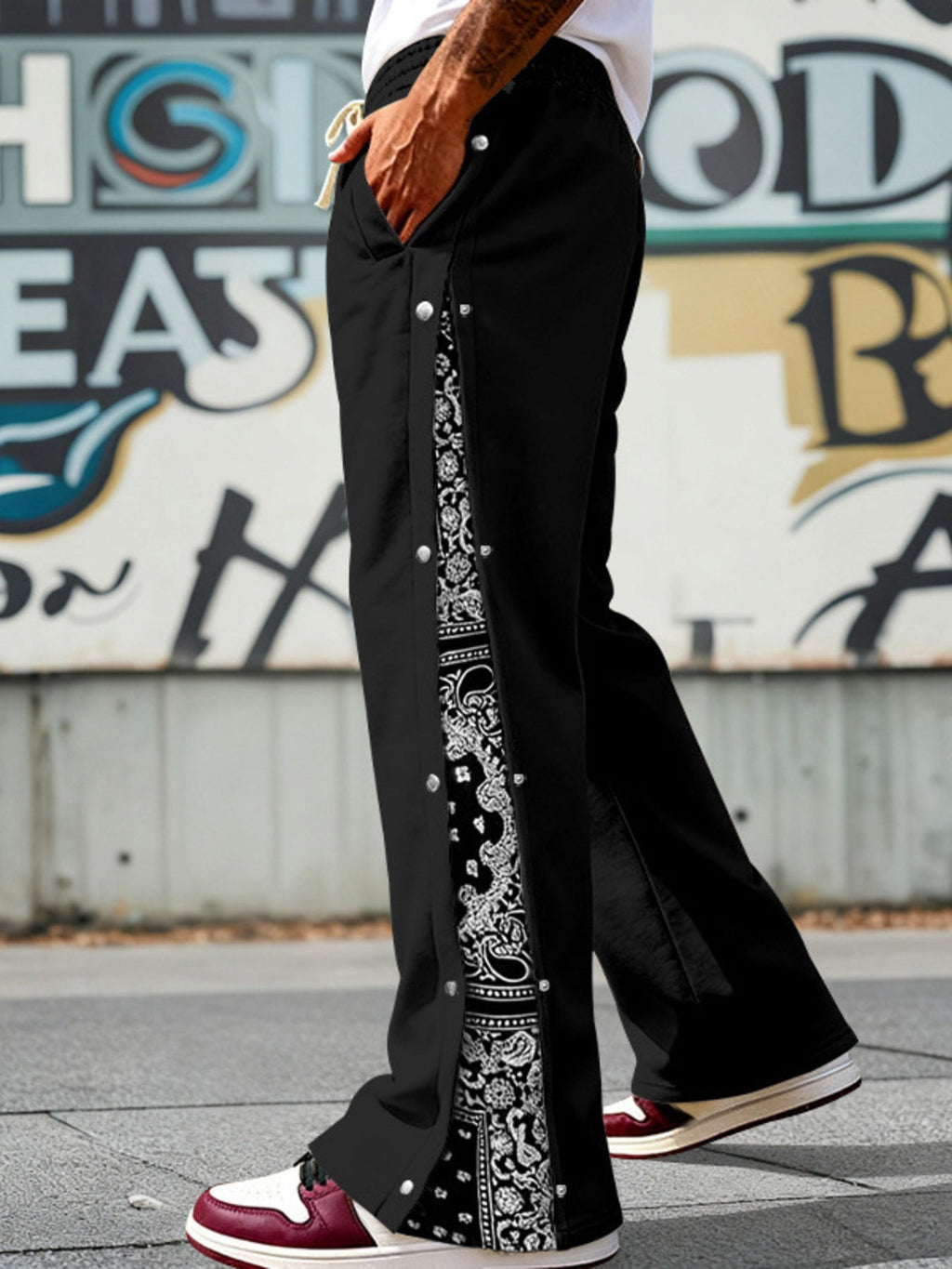 Men's Full Size Side Snap Wide Leg Pants Plus Size