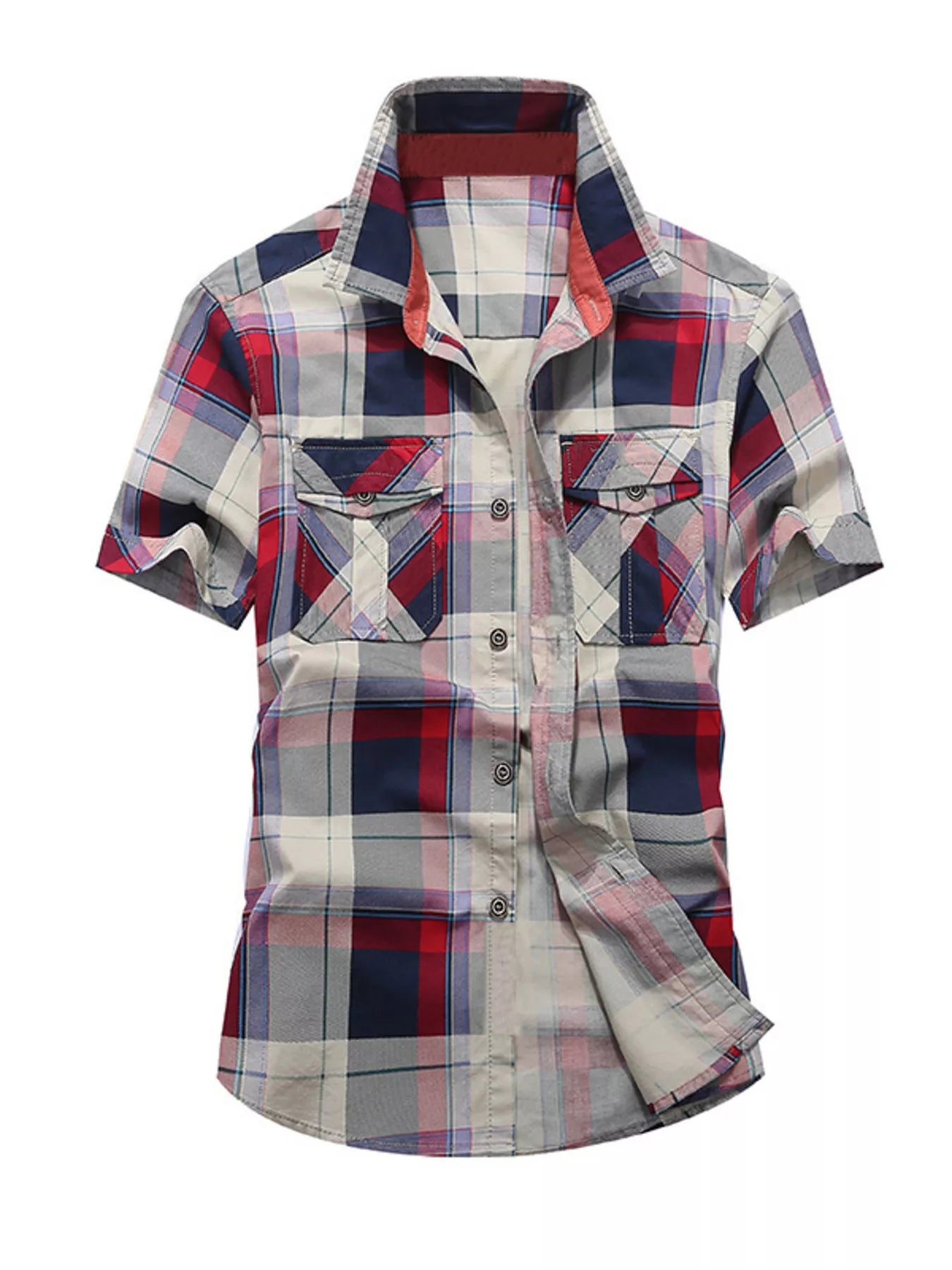 Men's Full Size Casual Plaid Short Sleeve Shirt Plus Size