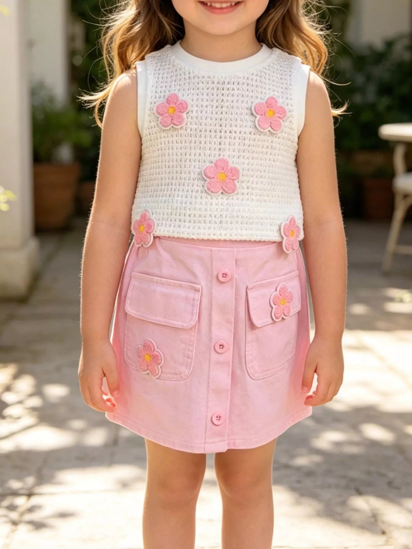 Children's Flower Sleeveless Top and Skirt Set