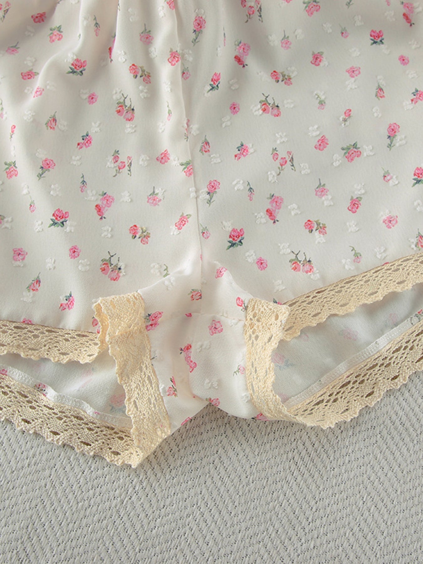 Floral Print Lace Trim Cami and Shorts Set