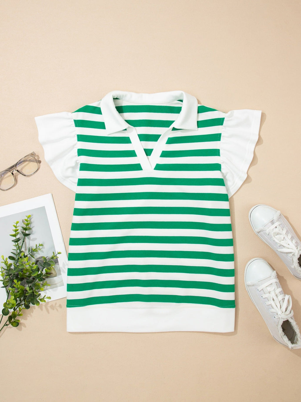 Striped Ruffled Sleeve Blouse