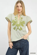 Umgee V-Neck Stripe Top with Lace Trim