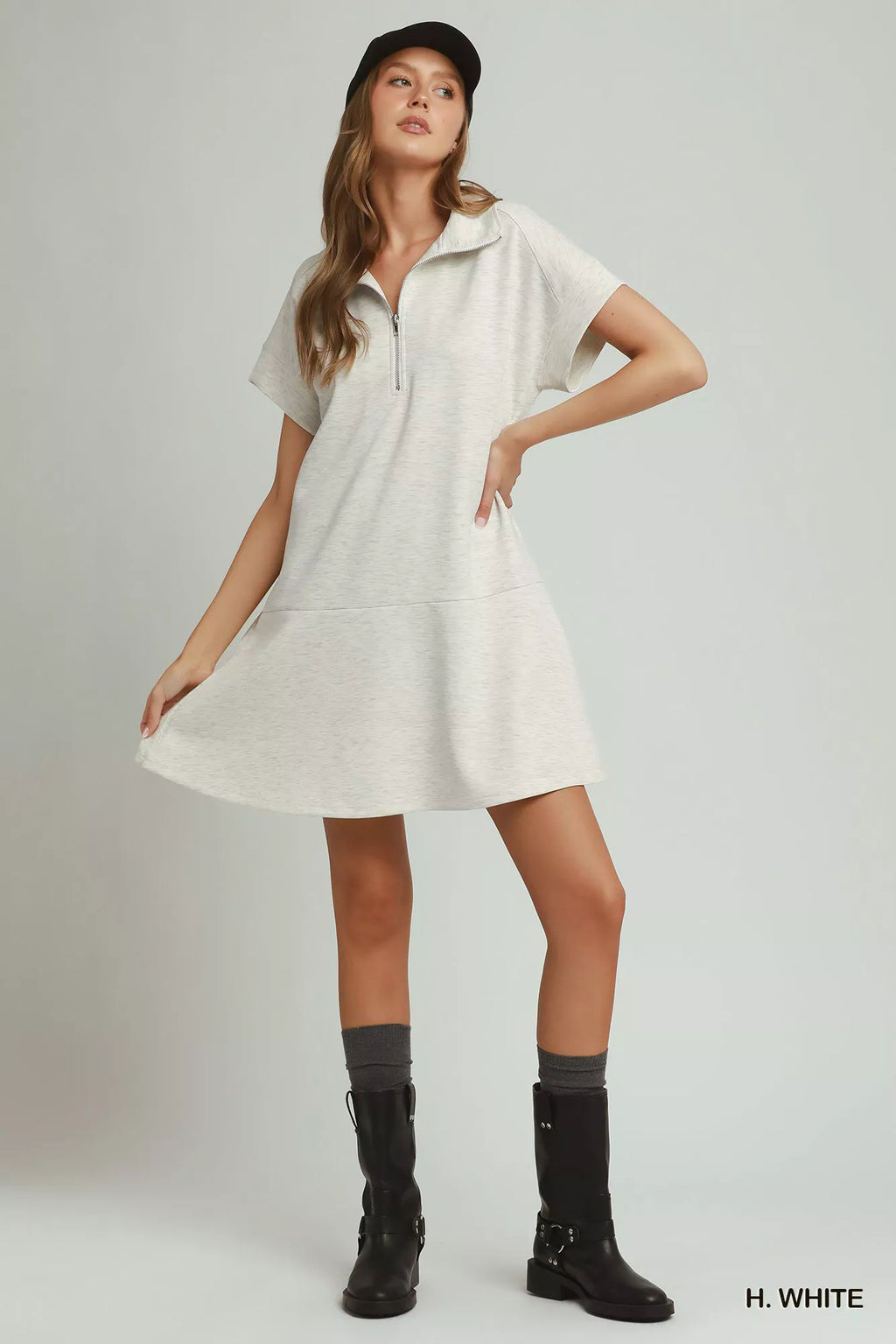Umgee Collared Quarter Zip Dress with Size Pocket