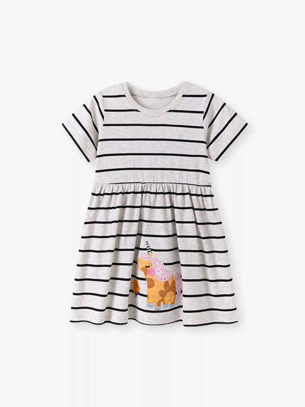 Children's Striped Unicorn Short Sleeve Casual Dress