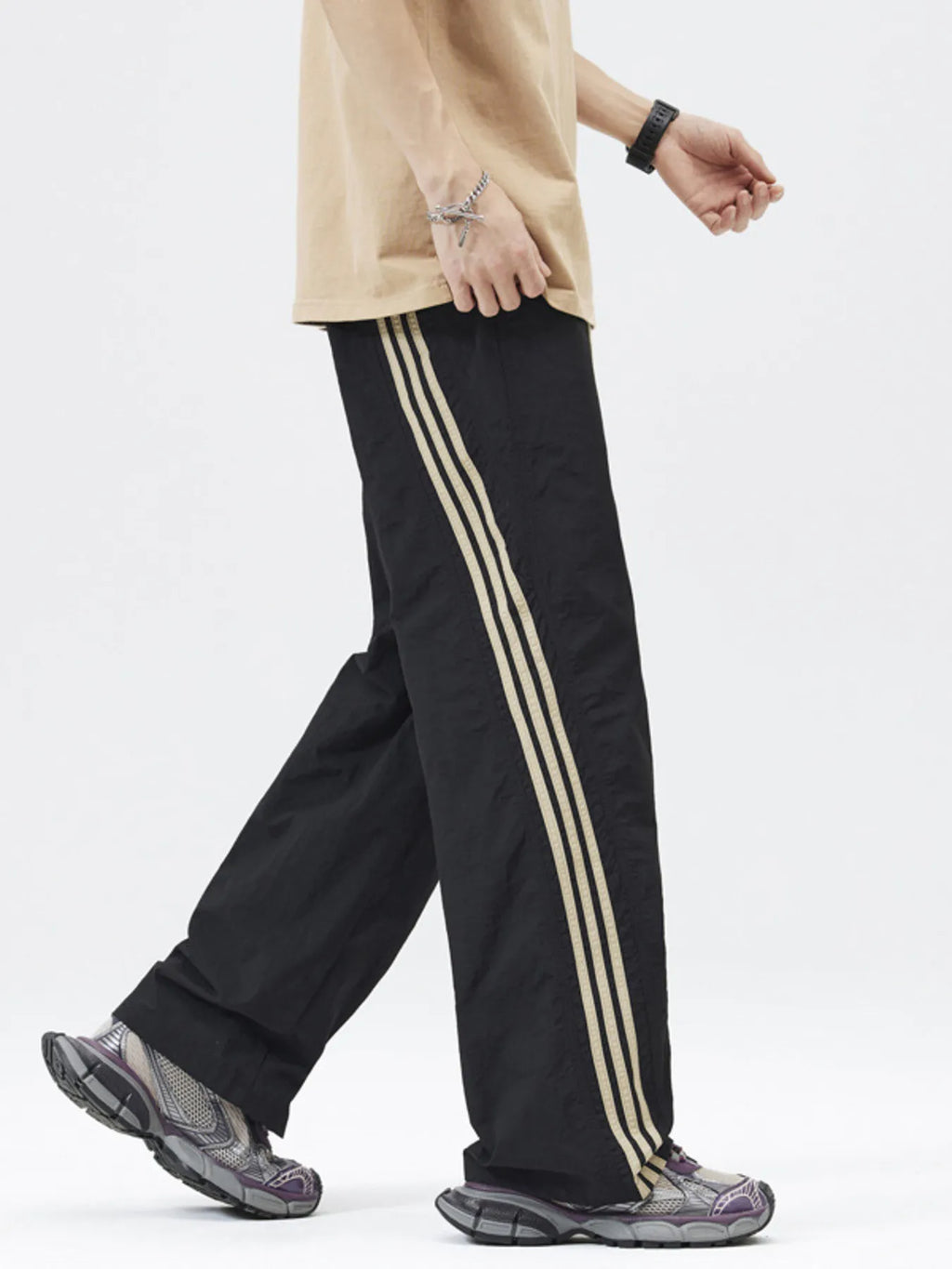 Men's Full Size Casual Loose Fit Drawstring Pants with Side Stripes Plus Size