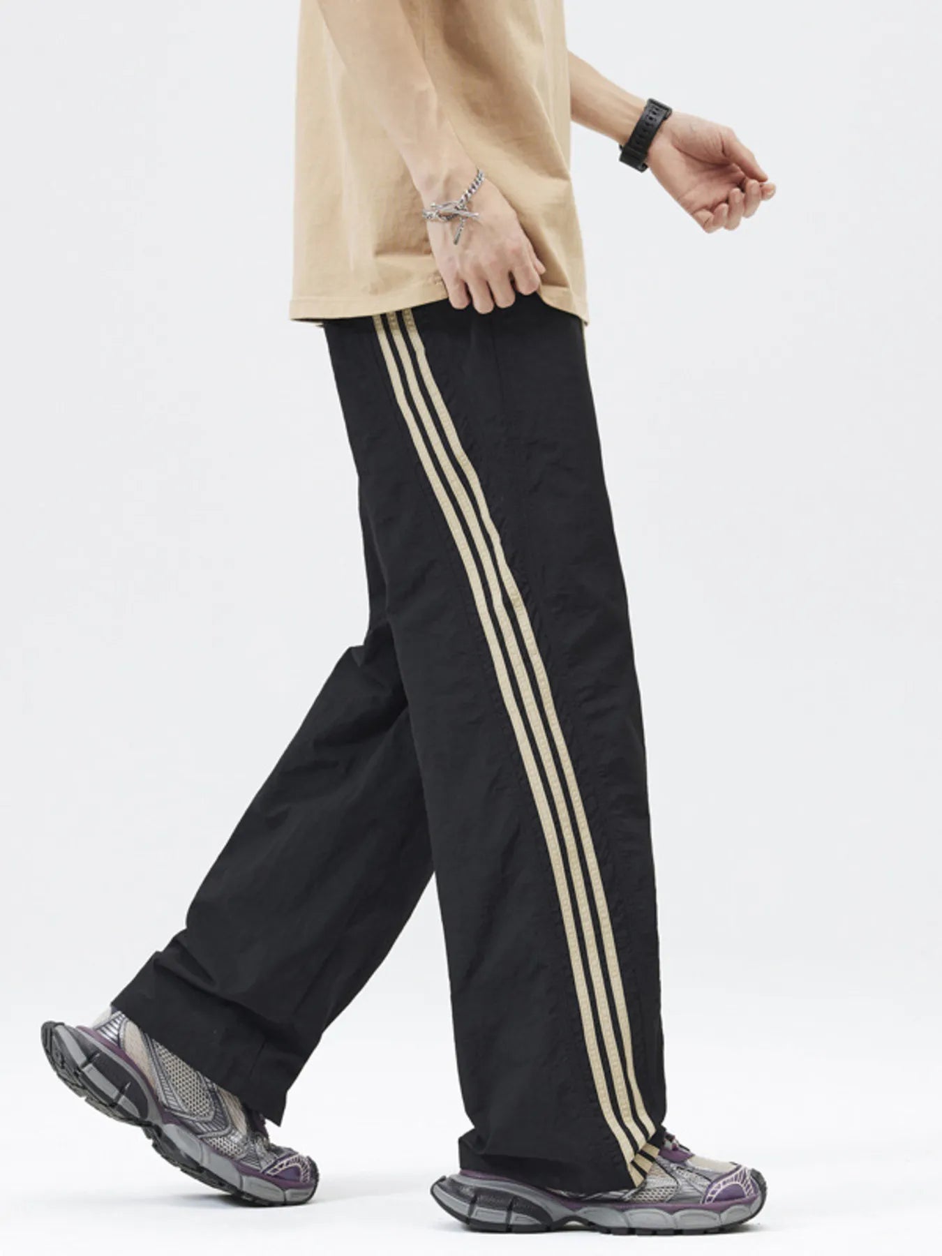 Men's Full Size Casual Loose Fit Drawstring Pants with Side Stripes Plus Size