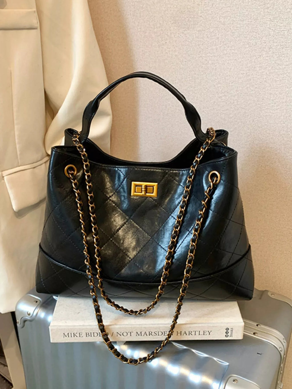 Quilted Leather Chain Strap Crossbody Bag