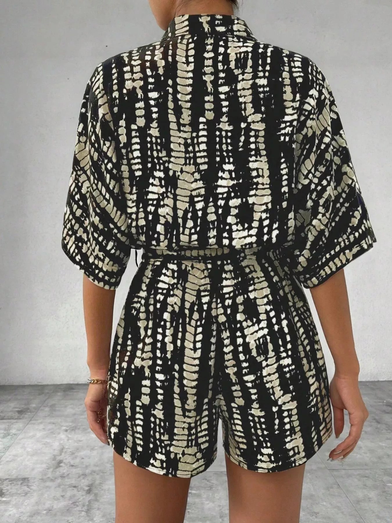 Striped Button-Up Belted Romper