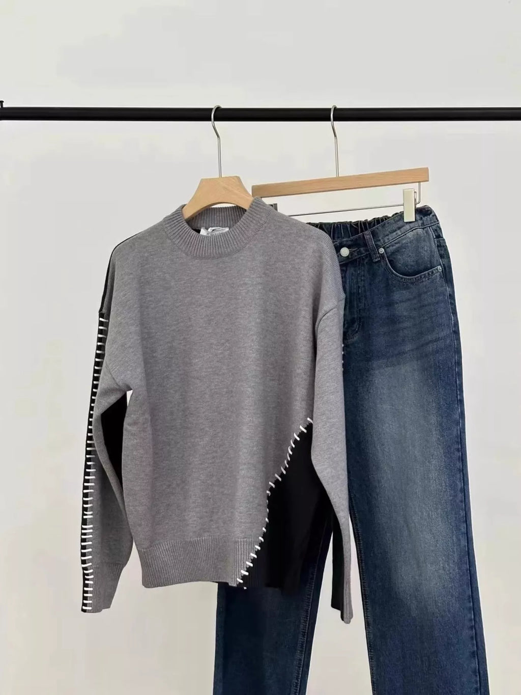 Men's Plus Size Two-Tone Mock Neck Sweater