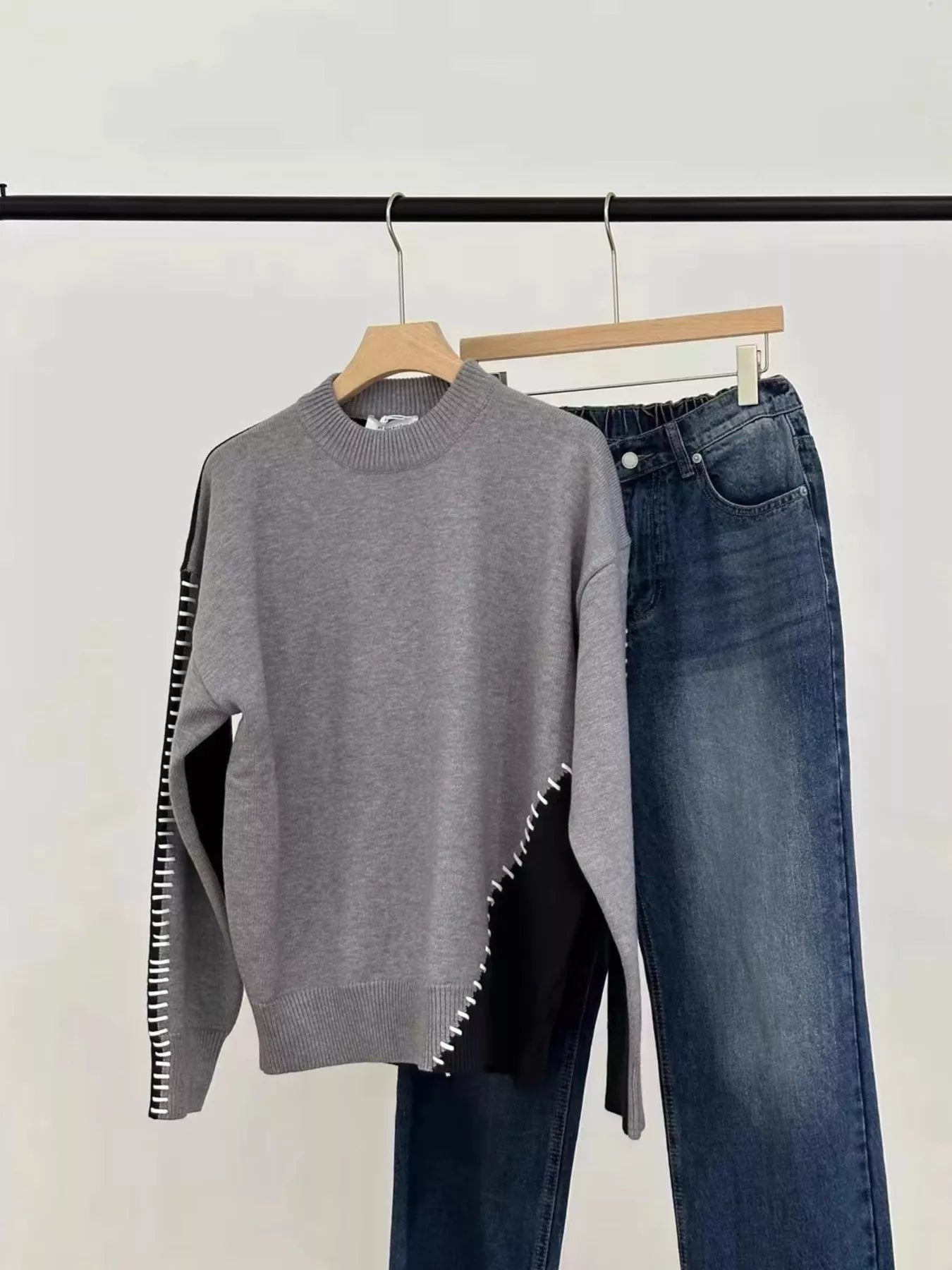 Men's Plus Size Two-Tone Mock Neck Sweater