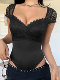 Lace Sweetheart Neck Cap Sleeve Bodysuit