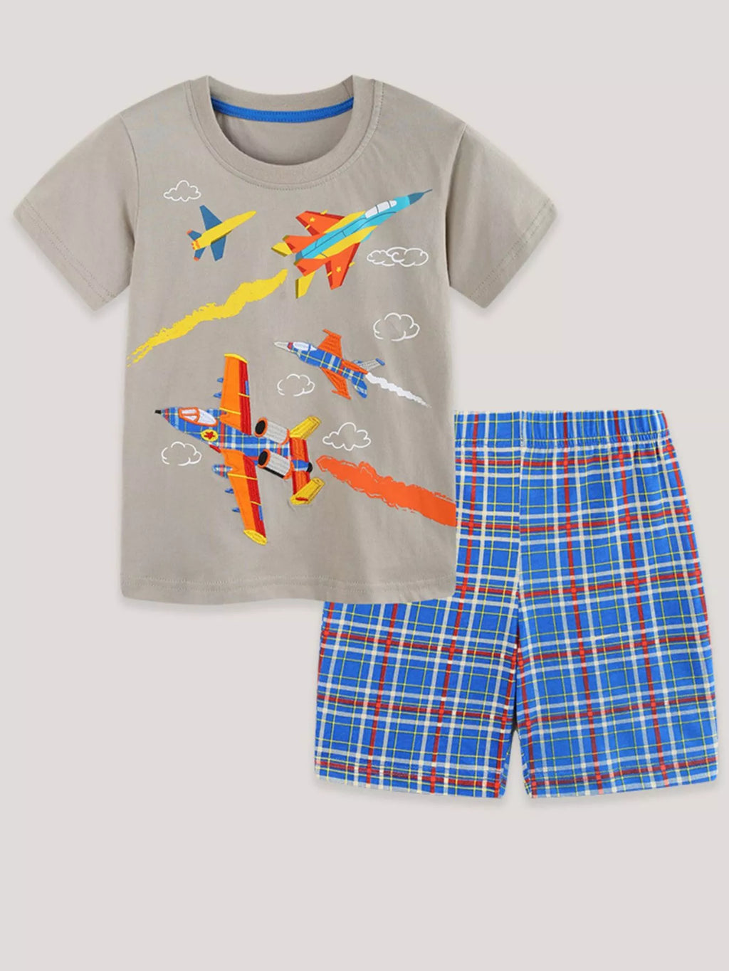 Children's Airplane Graphic Tee & Plaid Shorts Set