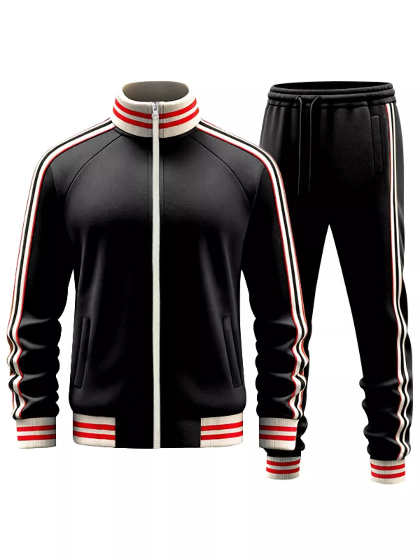 Men's Full Size Striped Zip Up Outerwear and Pants Plus Size