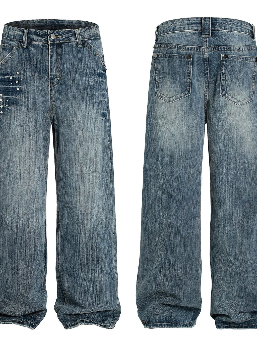 Men's Vintage Wide Leg Pearl Detail Jeans