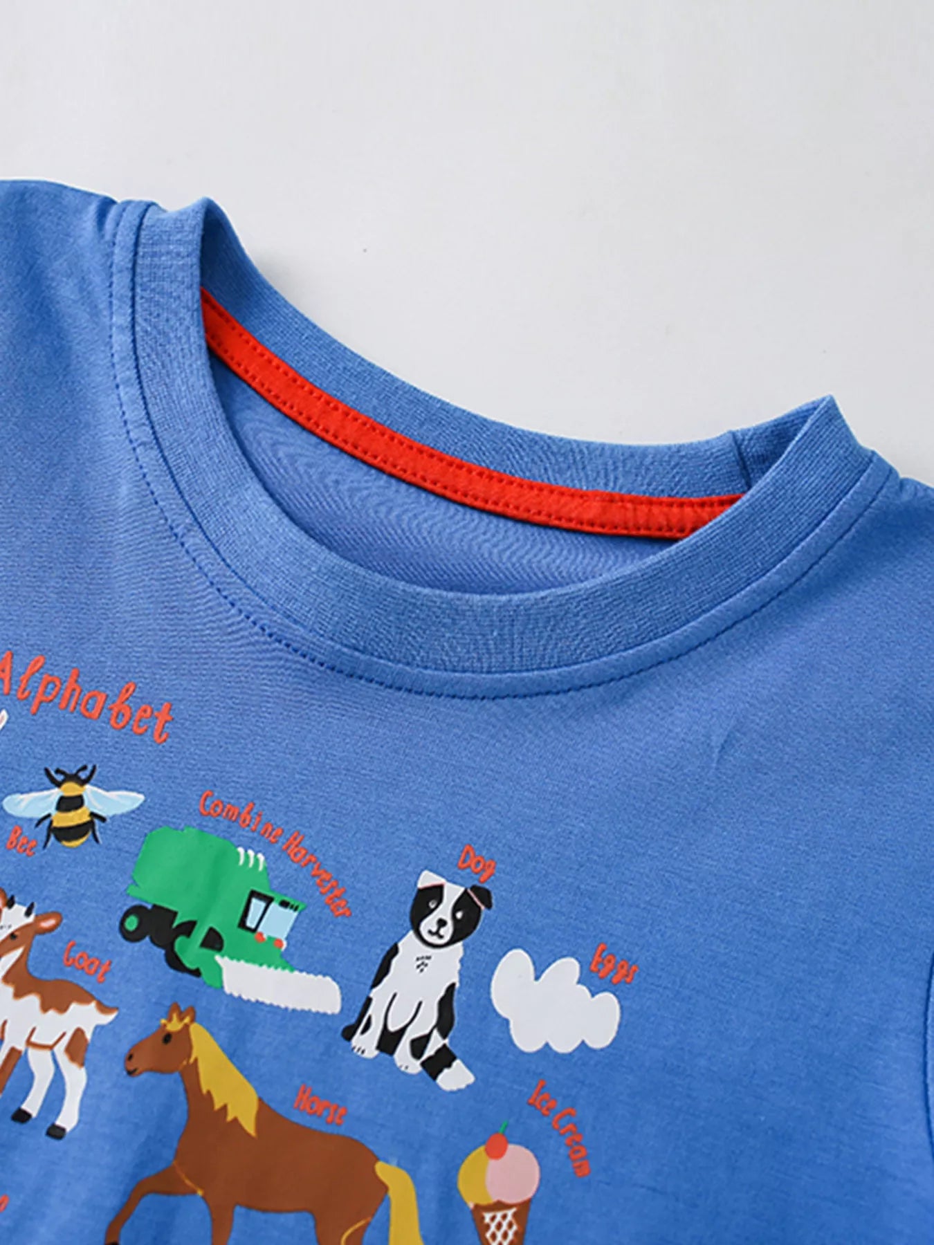 Children's Farm Alphabet Print Crew Neck Short Sleeve T-Shirt