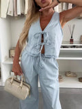 Tie Front Vest and Jeans Denim Set