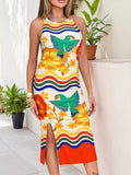 Plus Size Tropical Parrot Print Sleeveless Midi Dress