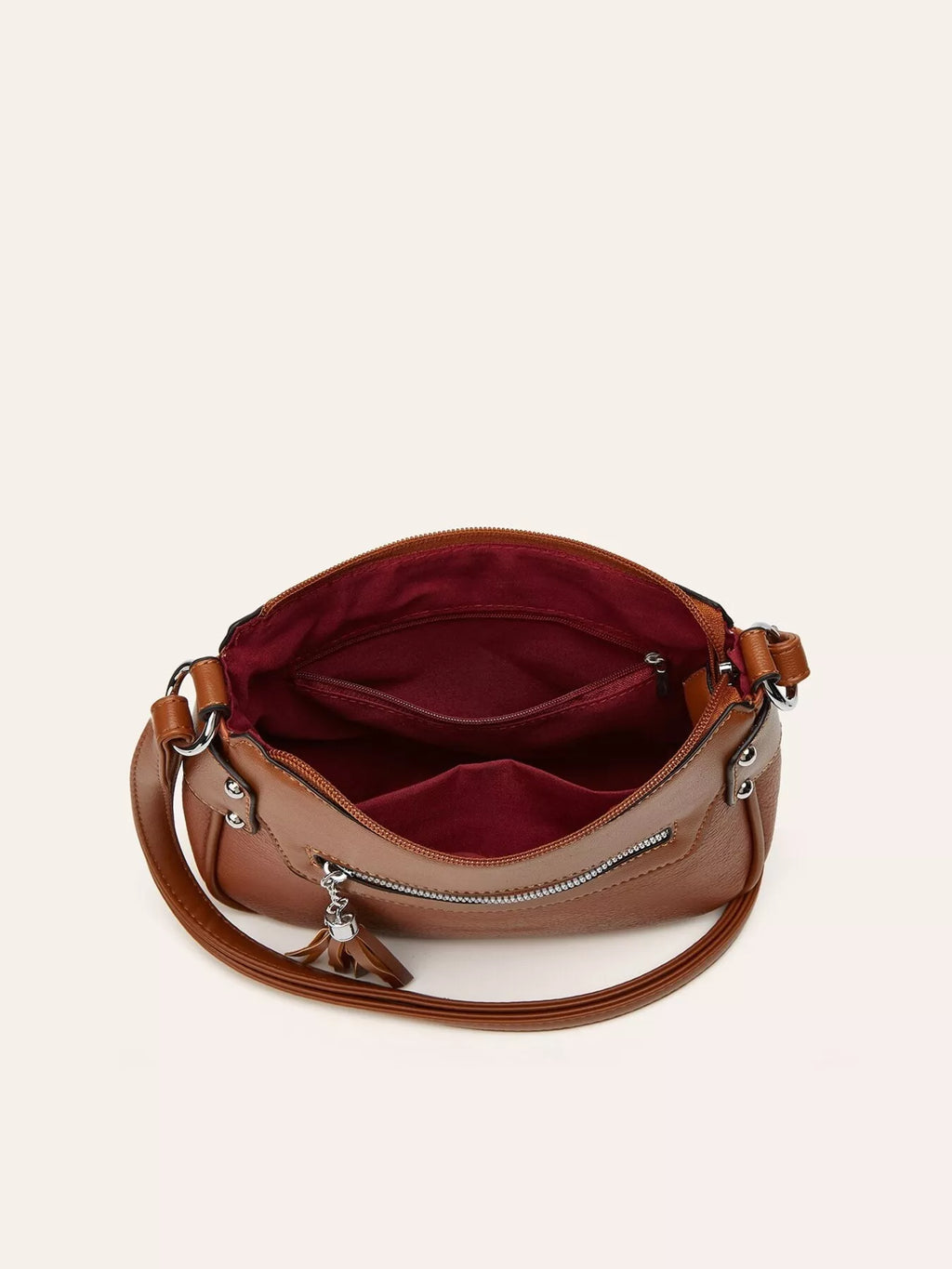 Tassel Decor PU Leather Crossbody Bag