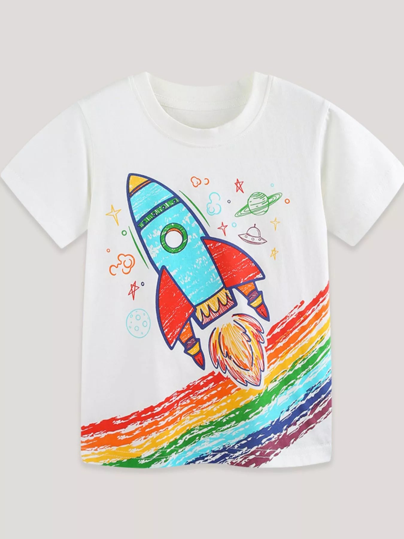 Children's Rocket Rainbow Graphic Short Sleeve T-Shirt