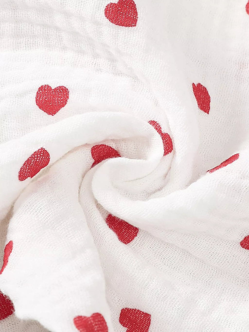 Children's Heart Print Top and Flare Pants with Headband