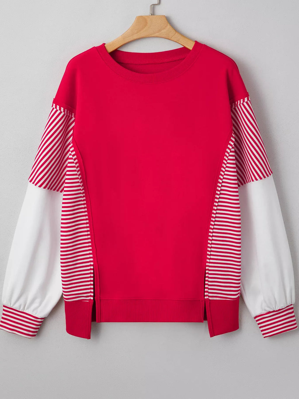 Striped Patchwork Sleeve Colorblock Sweatshirt