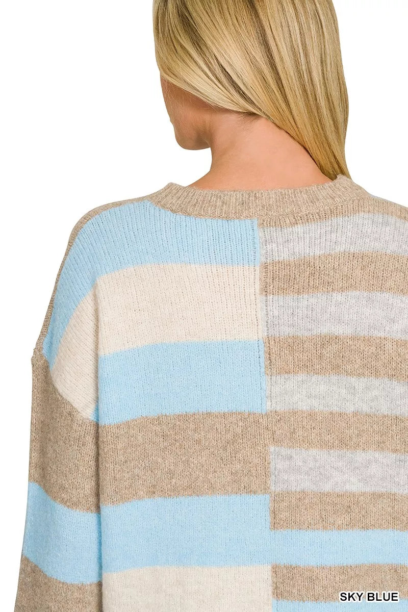 Zenana Lightweight Wool Blend Color Block Sweater