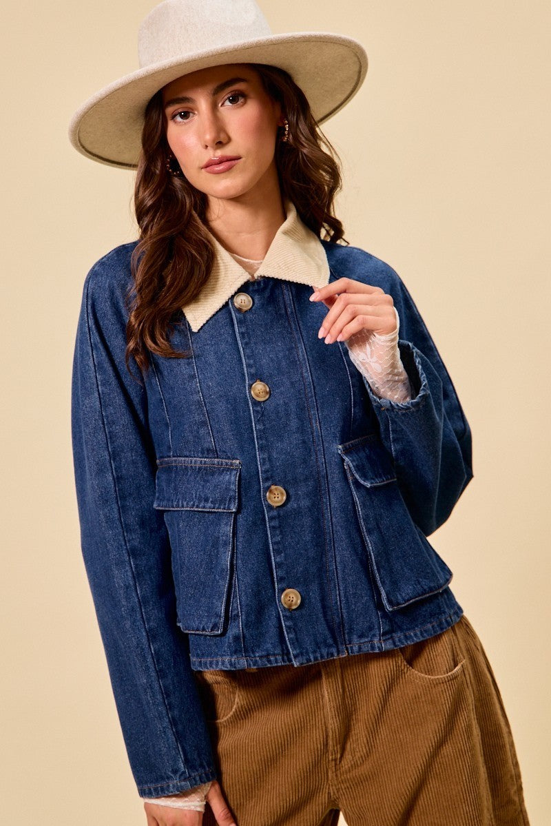 SO ME Zip Up And Buttoned Denim Jacket