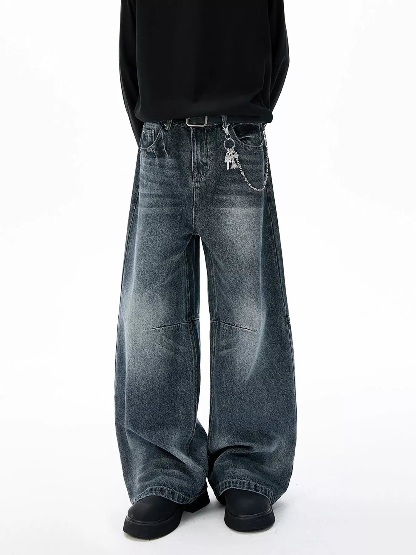 Men's Full Size Washed Wide Leg Jeans Plus Size