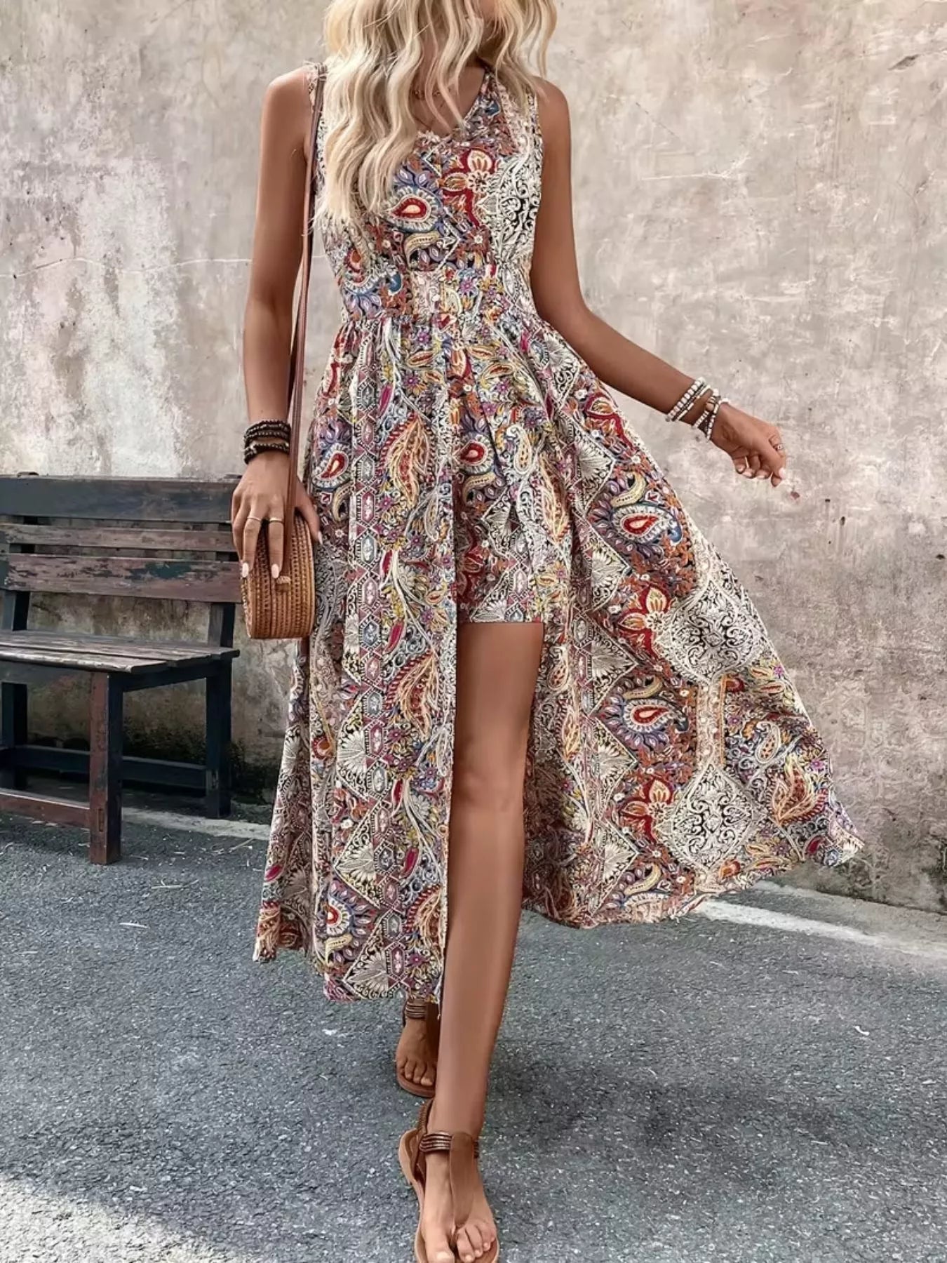 Paisley Print Sleeveless Romper