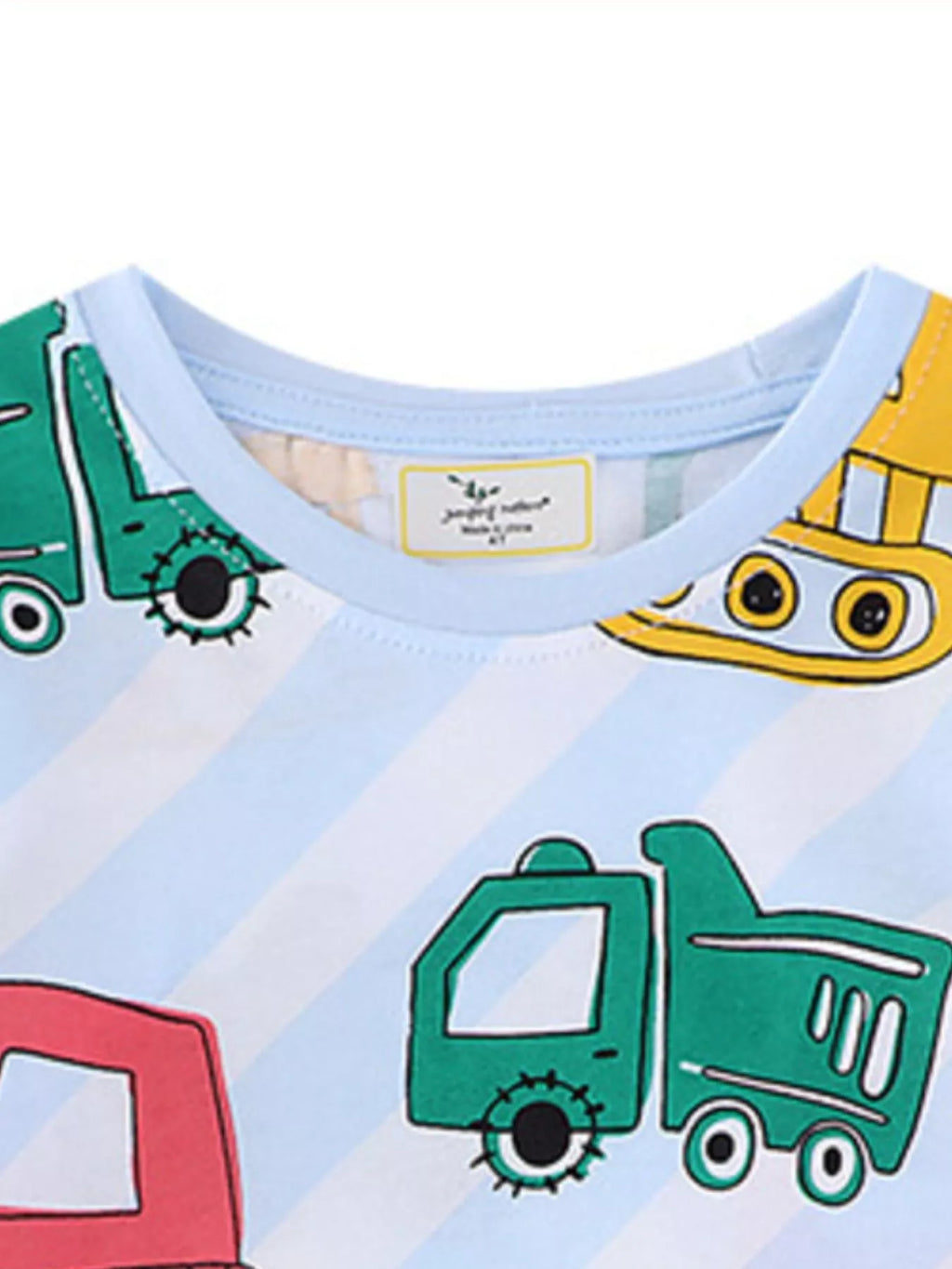 Children's Cartoon Construction Vehicle Print Crew Neck Short Sleeve T-Shirt