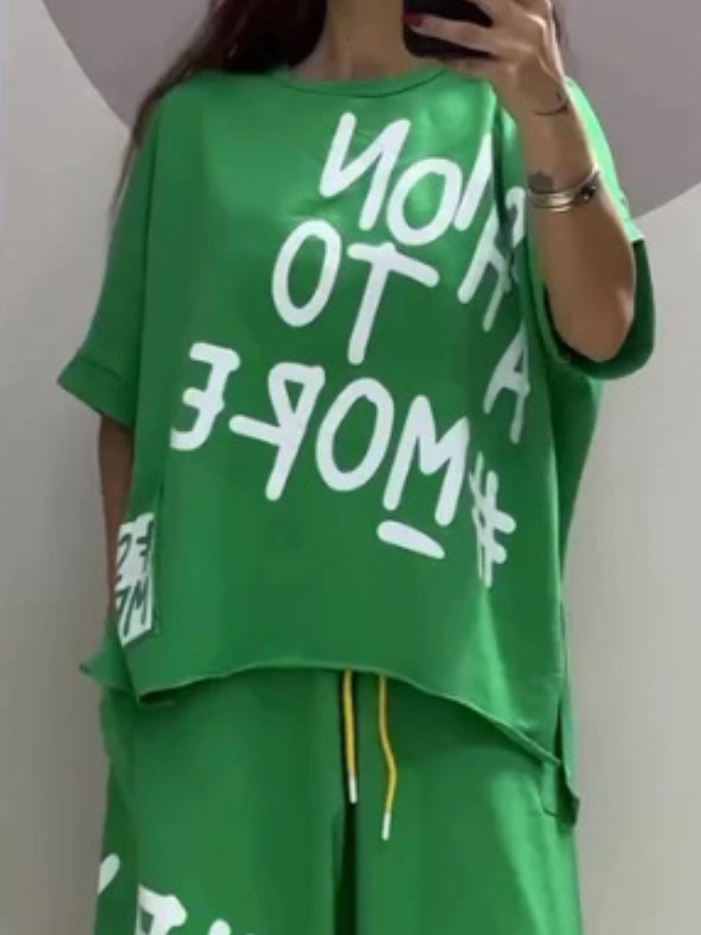Full Size Letter Round Neck Tee and Drawstring Pants Set Plus Size
