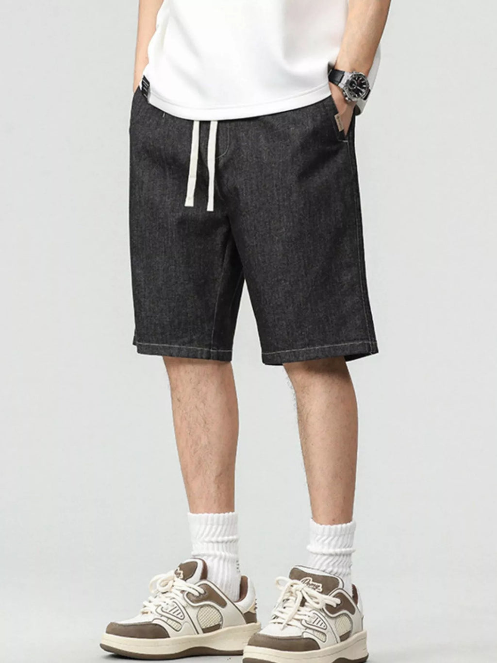 Men's Plus Size Drawstring Denim Shorts