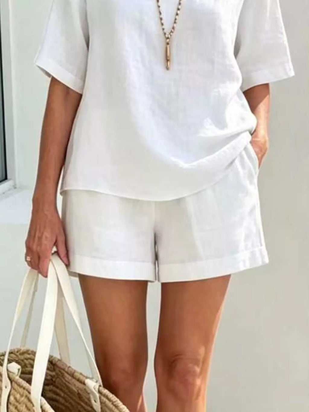Full Size Half Sleeve Top and Shorts Set Plus Size