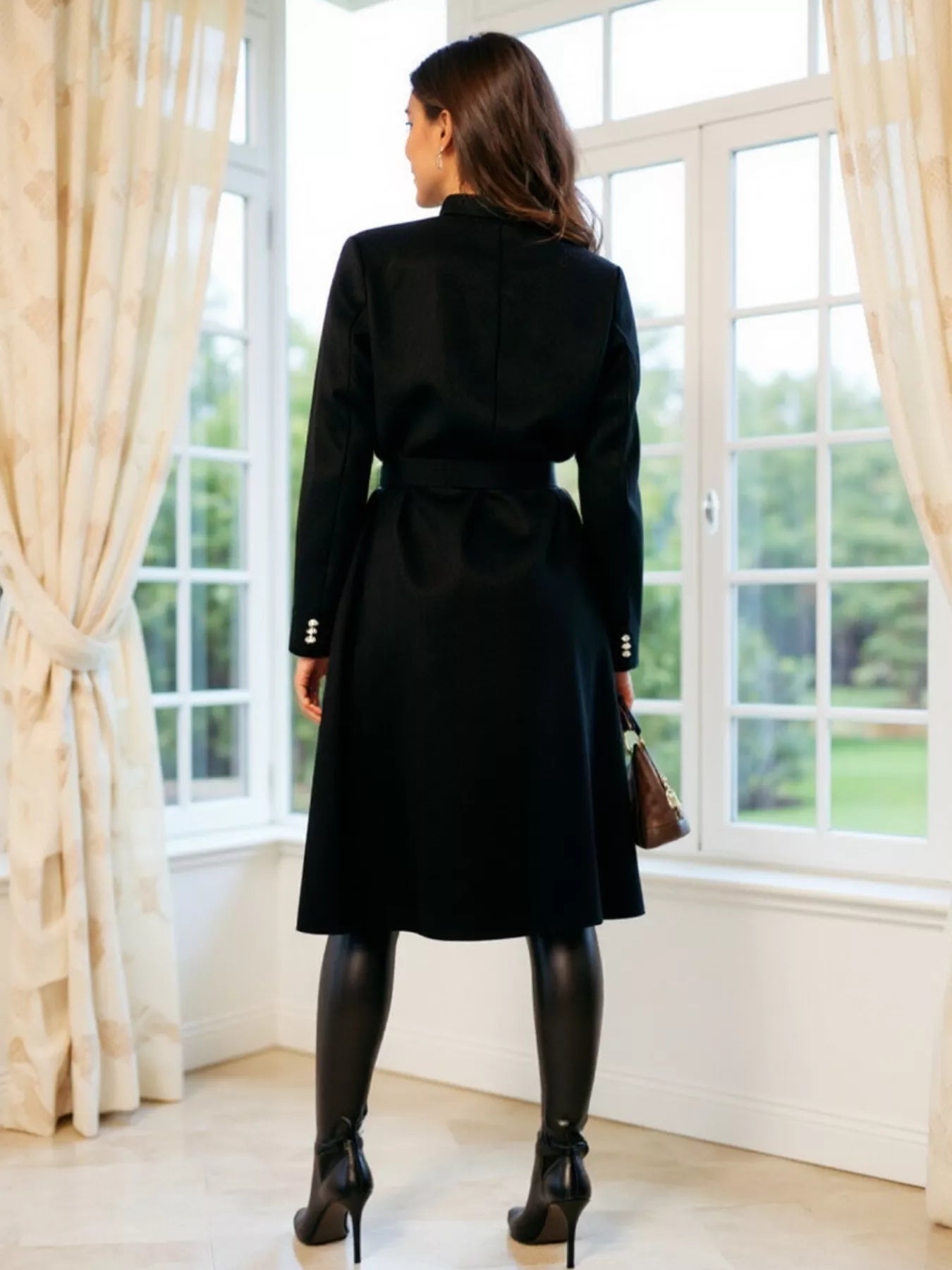 Double-Breasted Tie Waist Overcoat