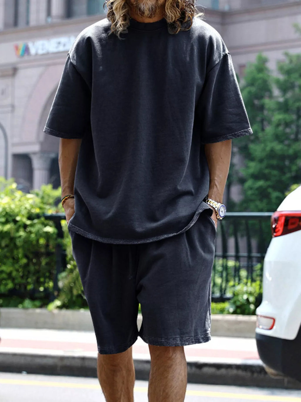 Men's Full Size Relaxed Fit T-Shirt & Shorts Set Plus Size