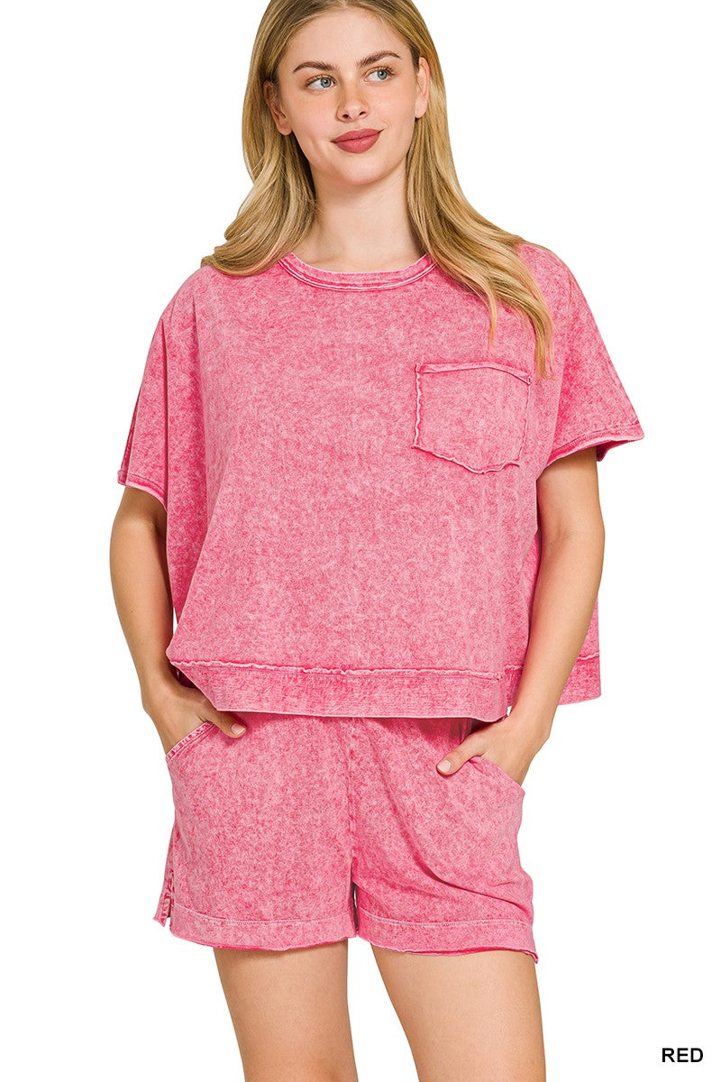 Zenana Halo Snow Washed Boxy Top & Shorts Set