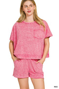 Zenana Halo Snow Washed Boxy Top & Shorts Set