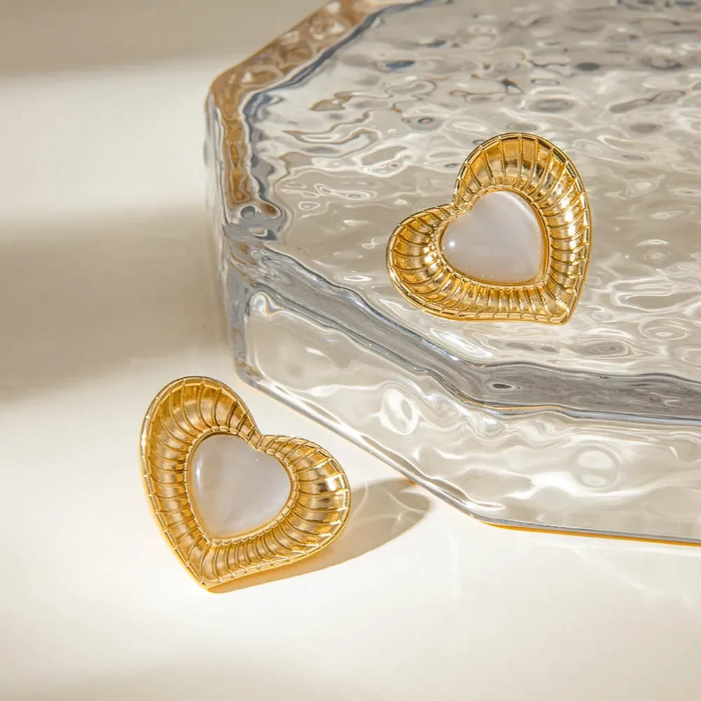 Stainless Steel Cat's Eye Stone Heart Earrings